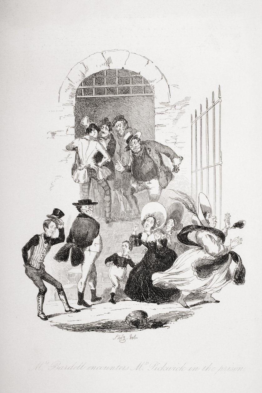 Mevrouw Bardell ontmoet meneer Pickwick in de gevangenis, illustratie uit 