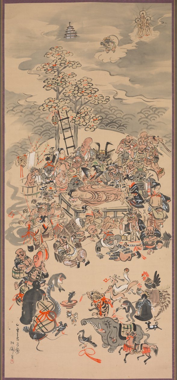 Parinirvana met Otsu-e onderwerpen, 1800s door Hakuen