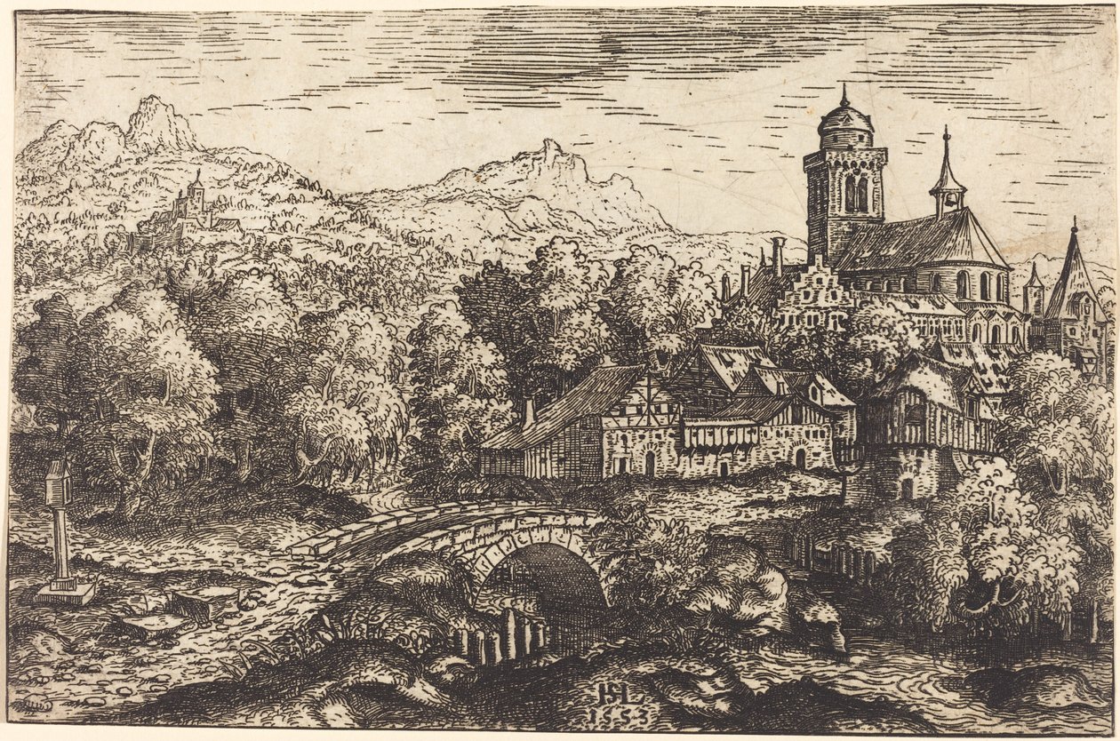 Bergachtig Landschap met een Dorp door Hanns Lautensack
