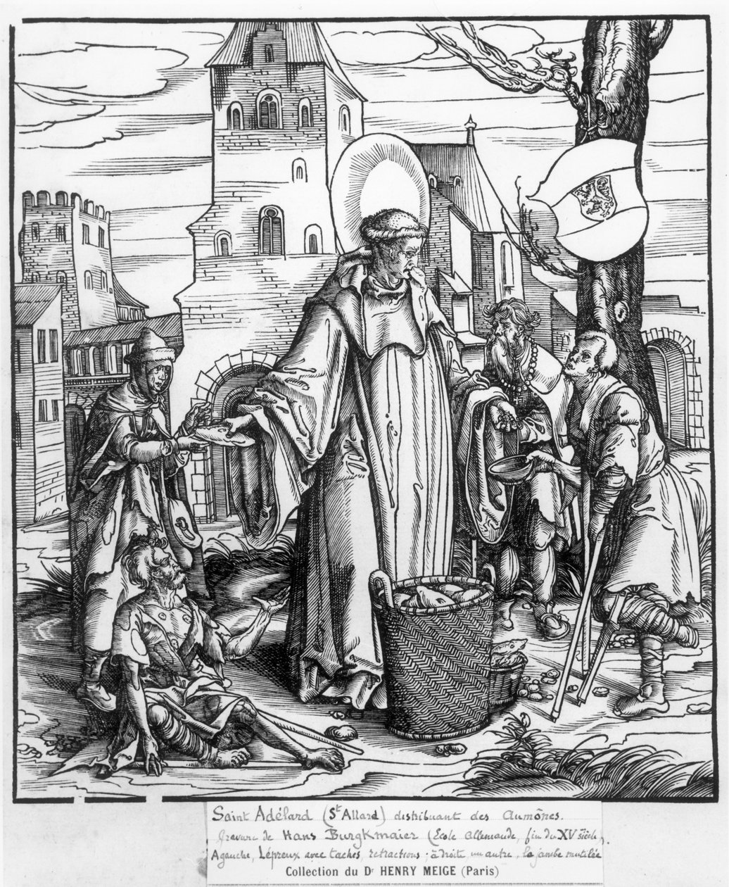 St. Adelard (c.752-827) die aalmoezen uitdeelt door Hans Burgkmair