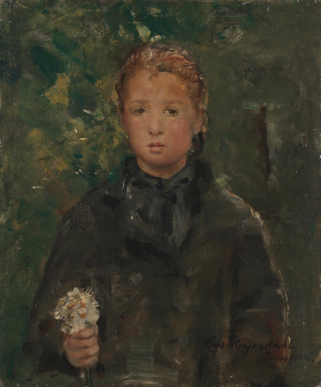 Portret van een Meisje met een Bos Bloemen door Hans Olaf Heyerdahl
