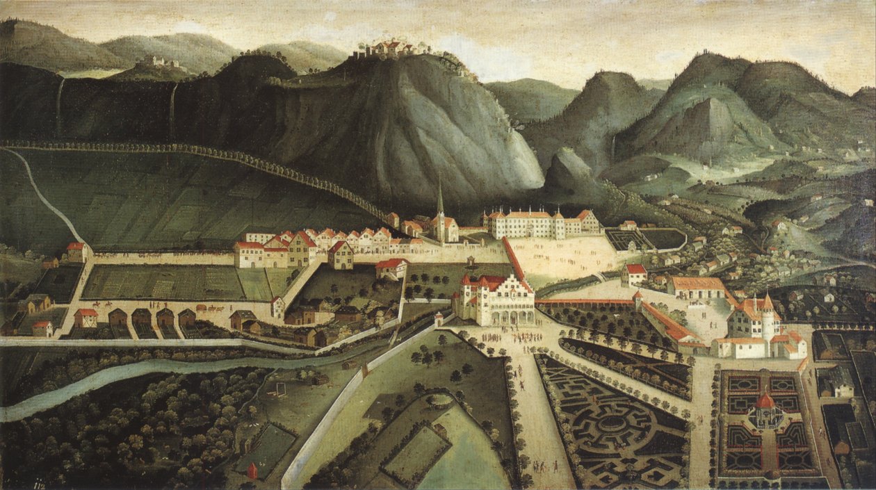 Gezicht op Hohenems met Kasteel, Lusthuis en Tuin door Hans Jakob Noppis