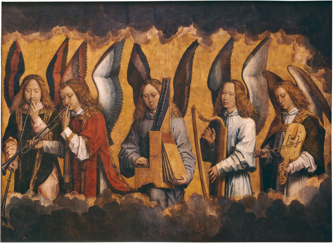 Muziekmakende engelen door Hans Memling
