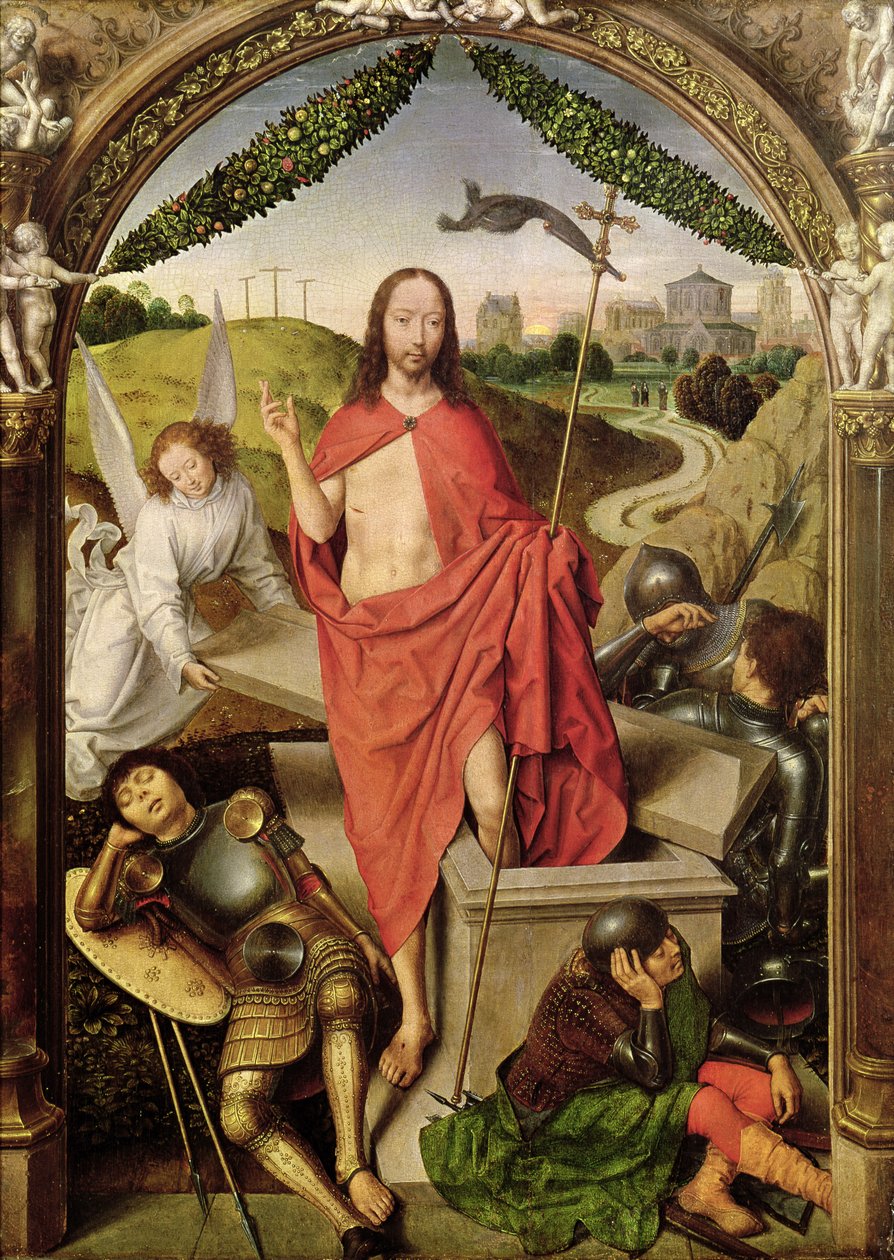 De Opstanding, centraal paneel van het Drieluik van de Opstanding, c.1485-90 door Hans Memling