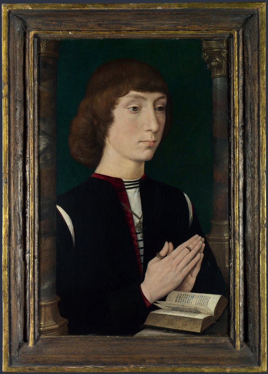 Jonge man in gebed door Hans Memling