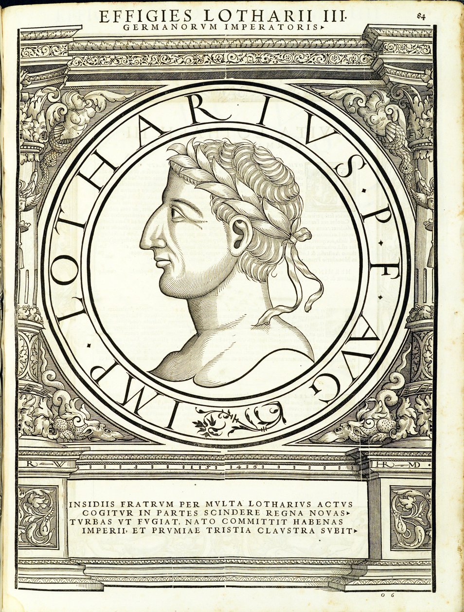 Lotharius I, illustratie uit Imperatorum romanorum omnium orientalium et occidentalium verissimae imagines ex antiquis numismatis, houtsnede door Rudolph Wyssenbach, gedrukt door Andreas Gesner, Zürich door Hans Rudolf Manuel Deutsch