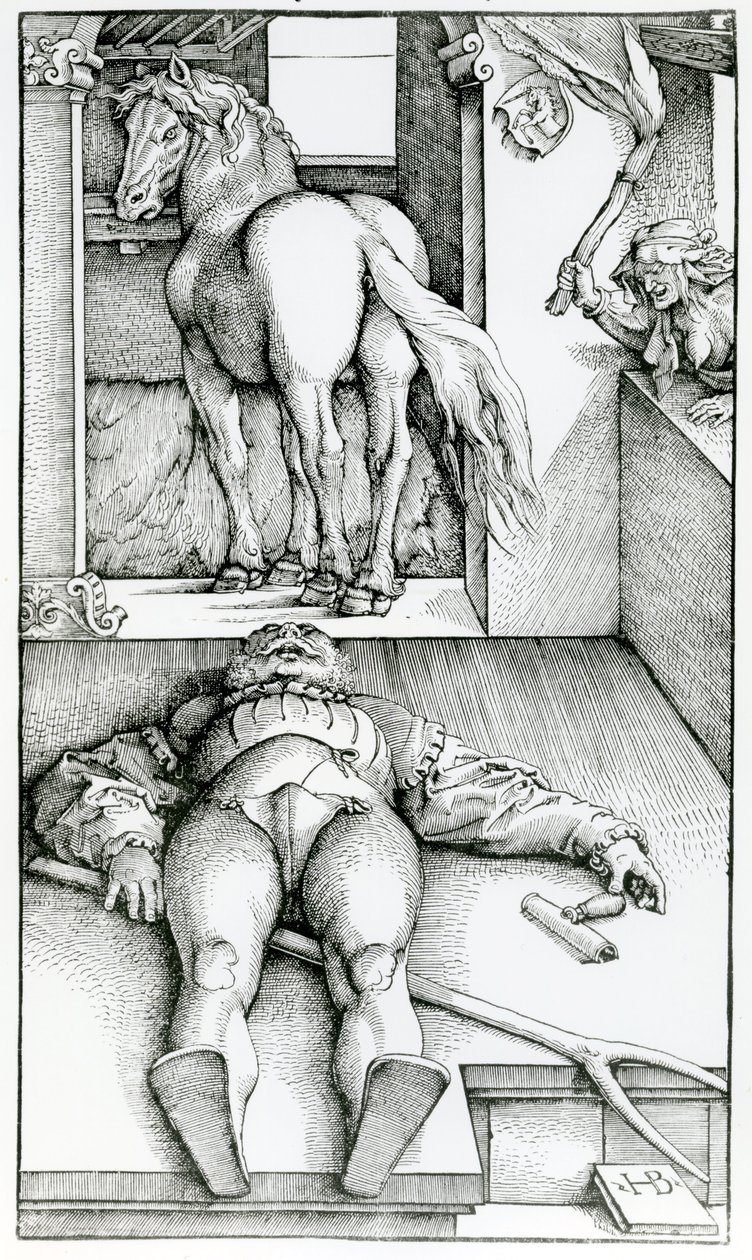 Slapende stalknecht en heks door Hans (after) Baldung Grien