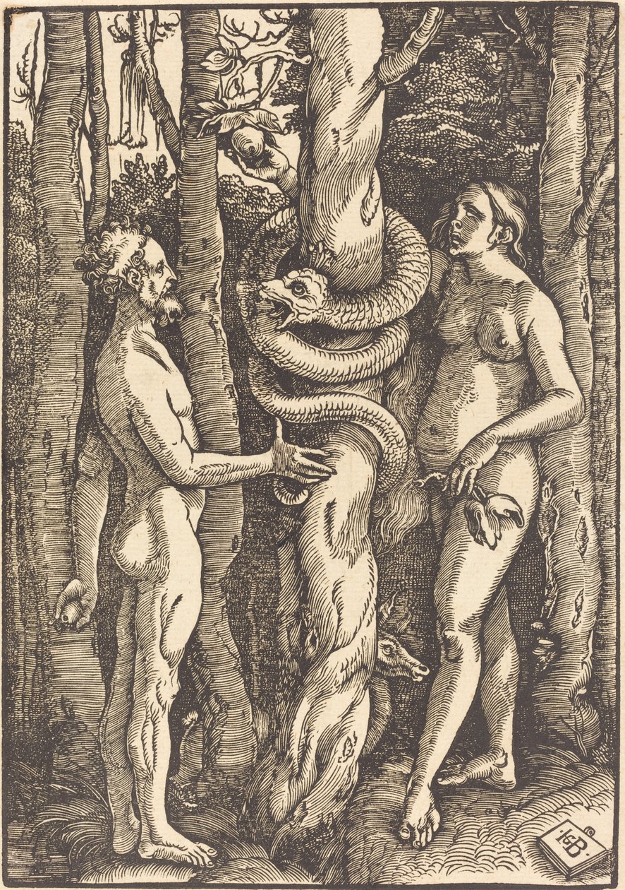 Adam en Eva met slang door Hans Baldung Grien