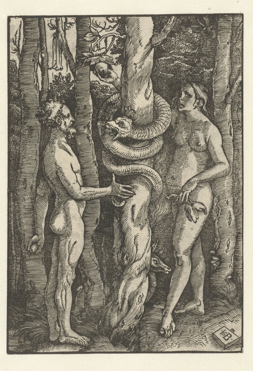 Adam en Eva met de slang door Hans Baldung Grien
