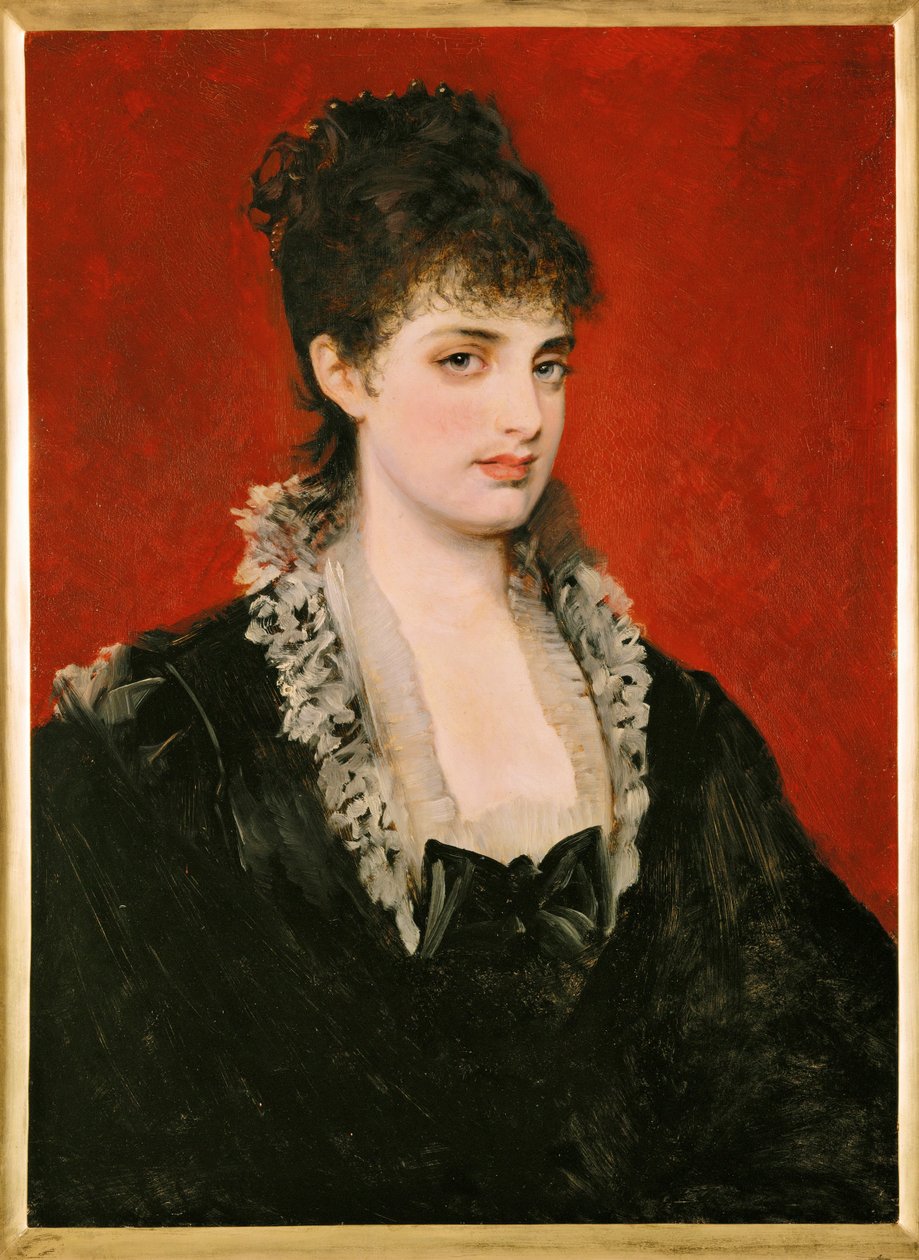 Anna von Waldberg ... (schilderij op hout) door Hans Makart