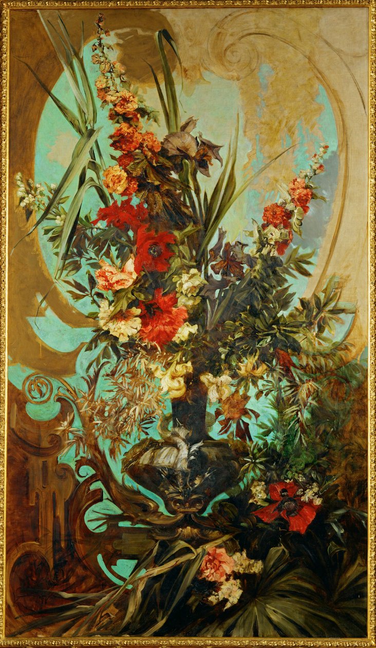 Blumenstueck - Bloemstilleven ... (schilderij op doek) door Hans Makart