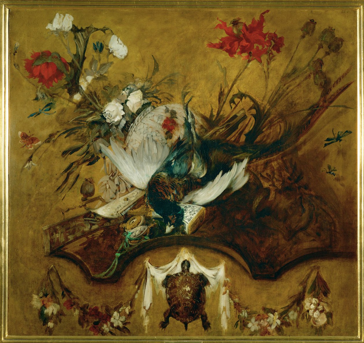 Groot jachtstilleven ... (schilderij op doek) door Hans Makart