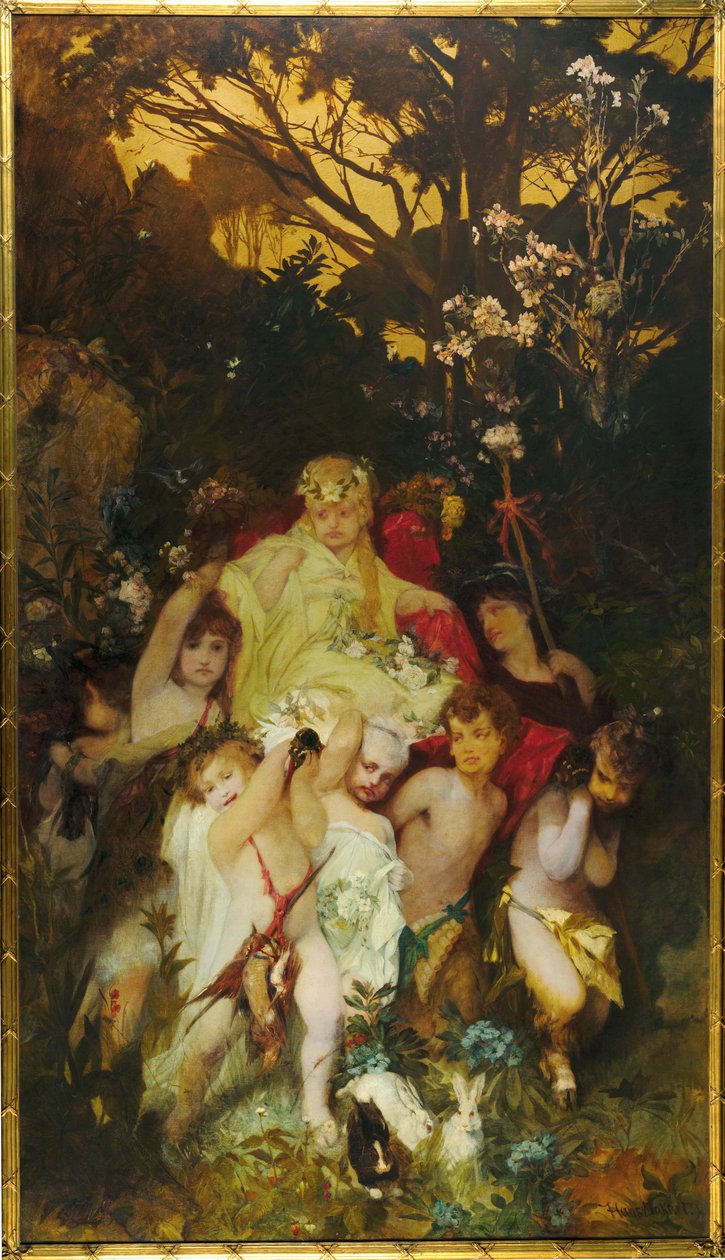 Moderne Amoretti, Drieluik, middenpaneel, 1868 door Hans Makart
