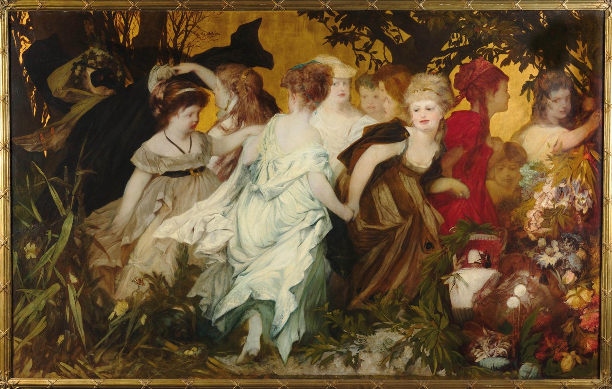 Moderne Amoretti, drieluik, linker paneel, 1868 door Hans Makart