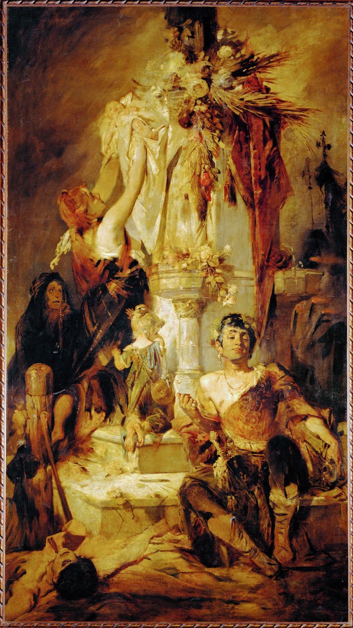 Offerscène ... (schilderij op doek) door Hans Makart