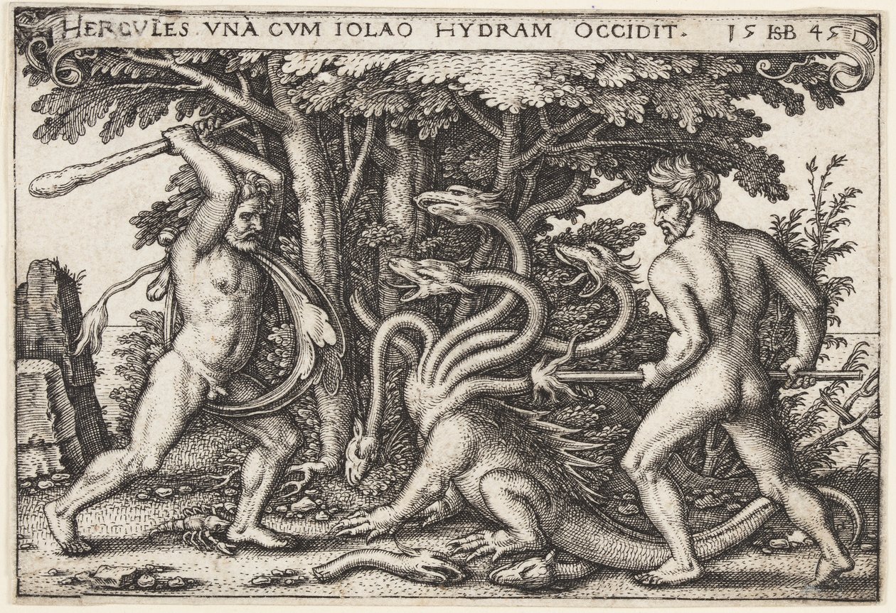 Hercules die de Hydra doodt door Hans Sebald Beham