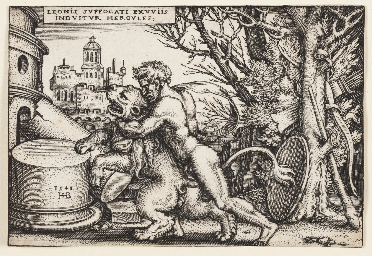 Hercules en de Nemeïsche leeuw door Hans Sebald Beham