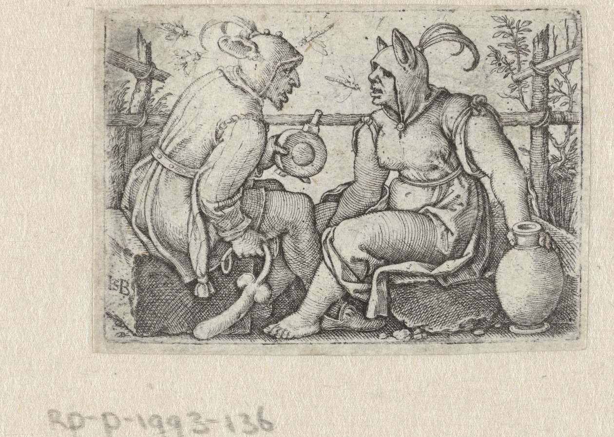 Nar met fallus en vrouwelijke nar door Hans Sebald Beham
