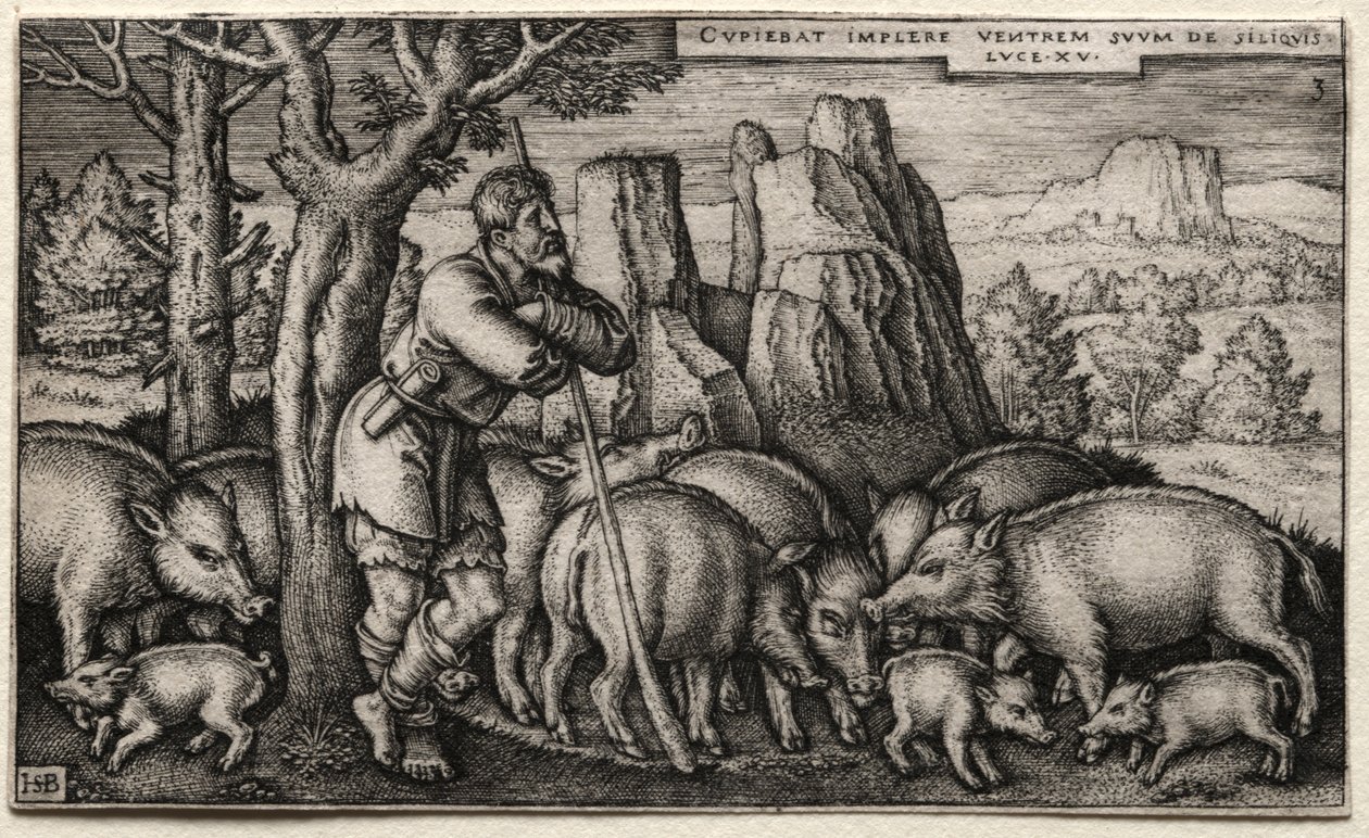 De Verloren Zoon: Varkens hoeden door Hans Sebald Beham