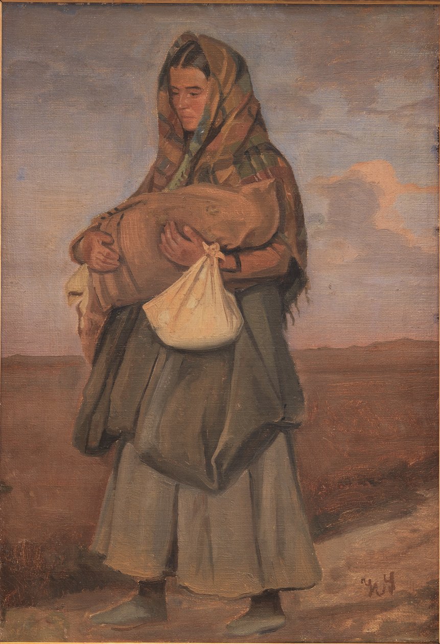 Zigeunervrouw met haar kind op de heide door Hans Smidth