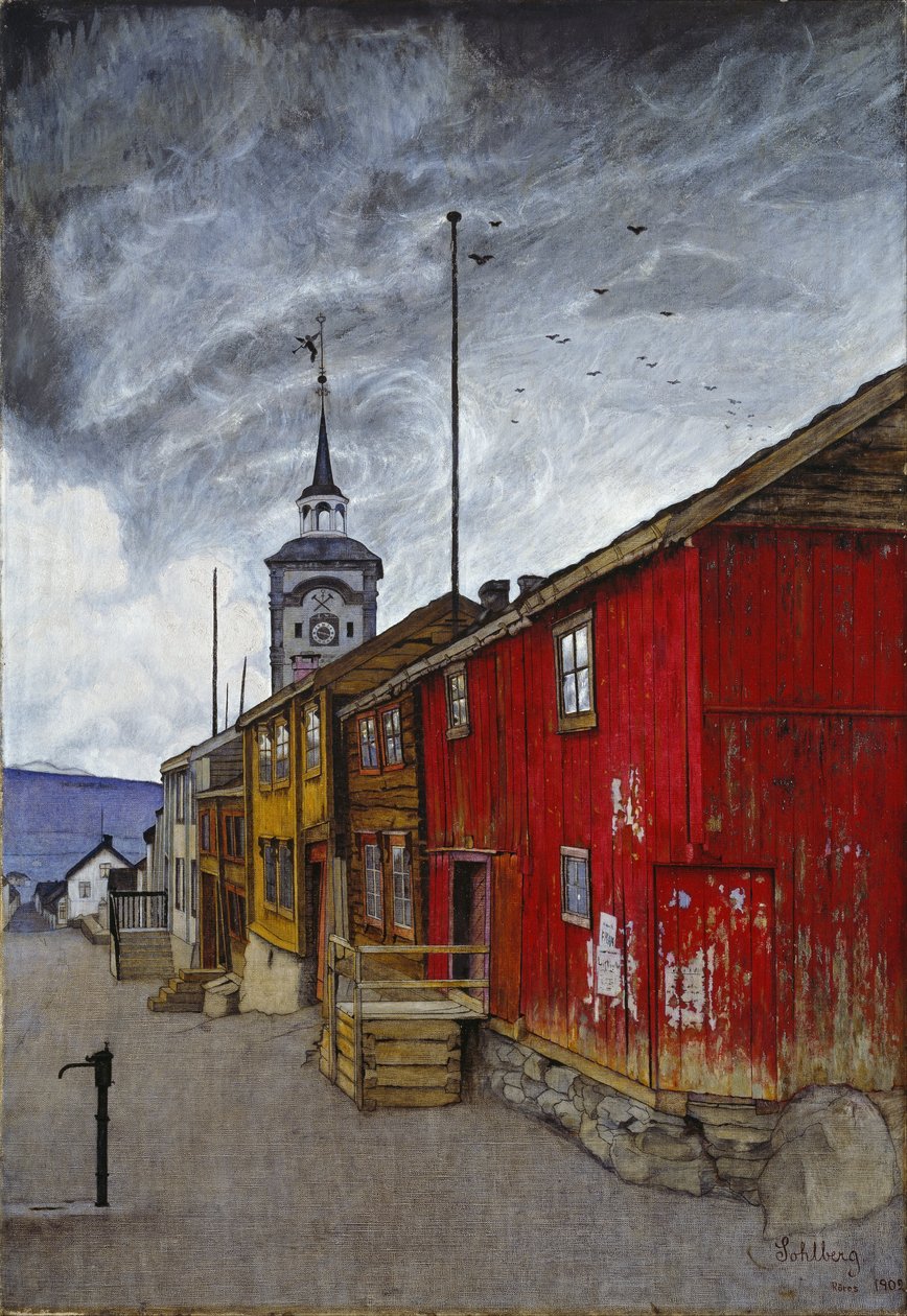 Straat in Røros door Harald Oscar Sohlberg