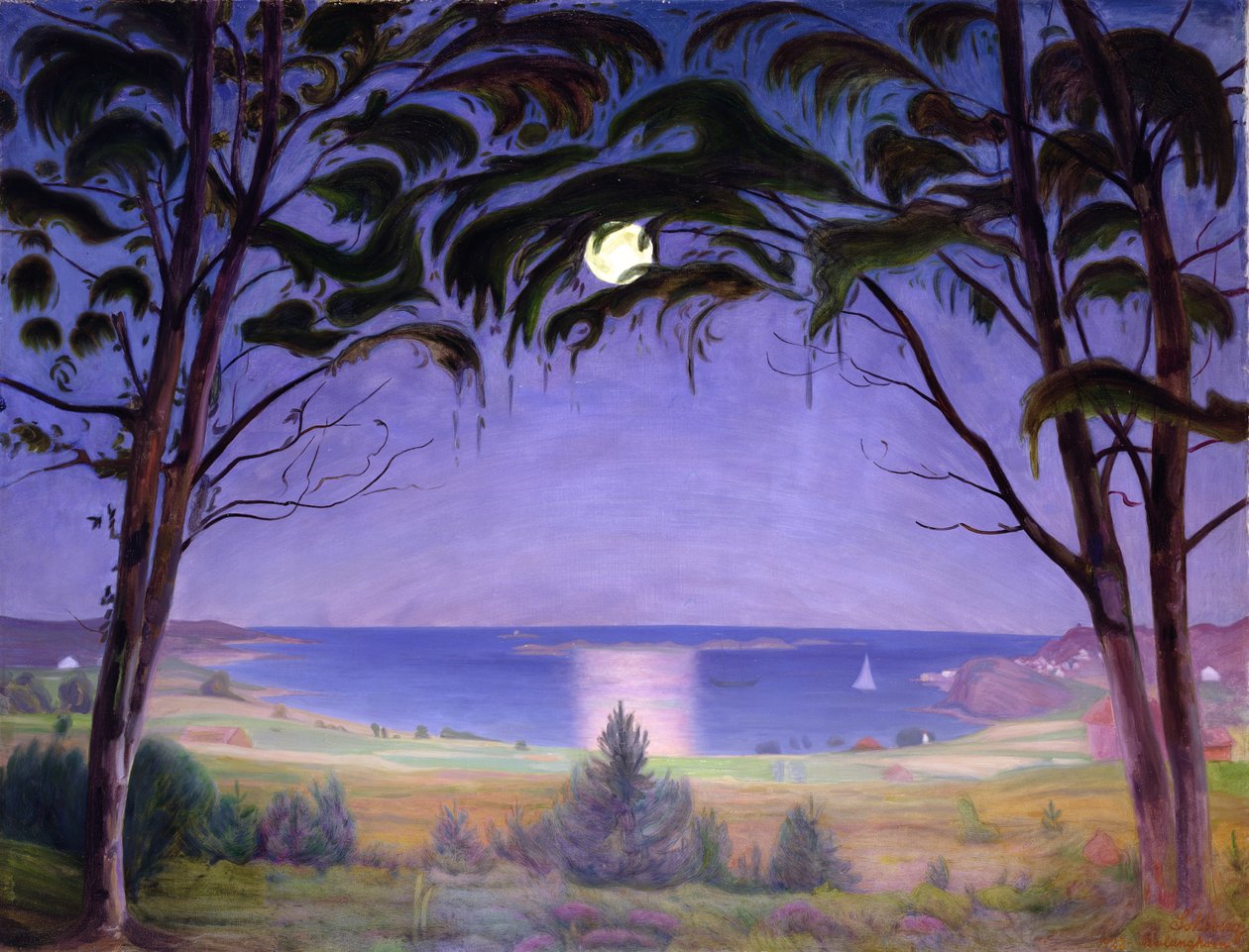 Maanlicht, Nevlunghavn door Harald Oscar Sohlberg