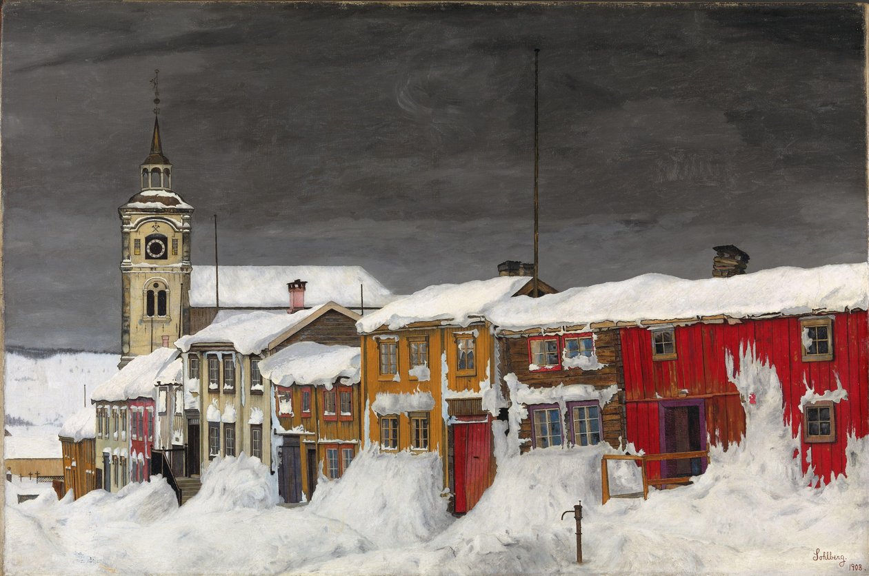 Straat in Roros in de Winter door Harald Oscar Sohlberg