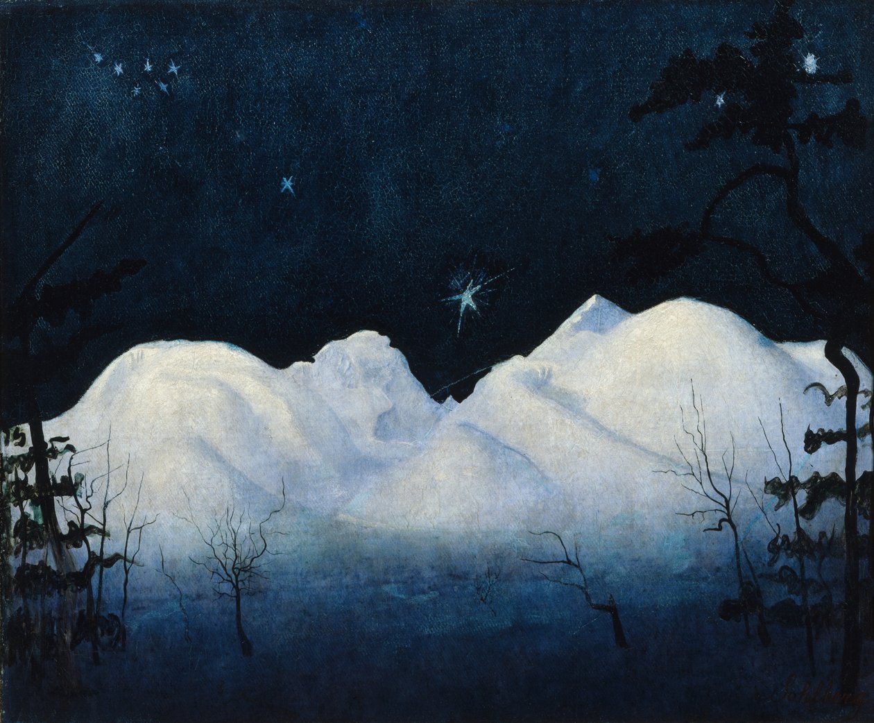 Winternachten in de bergen door Harald Oscar Sohlberg