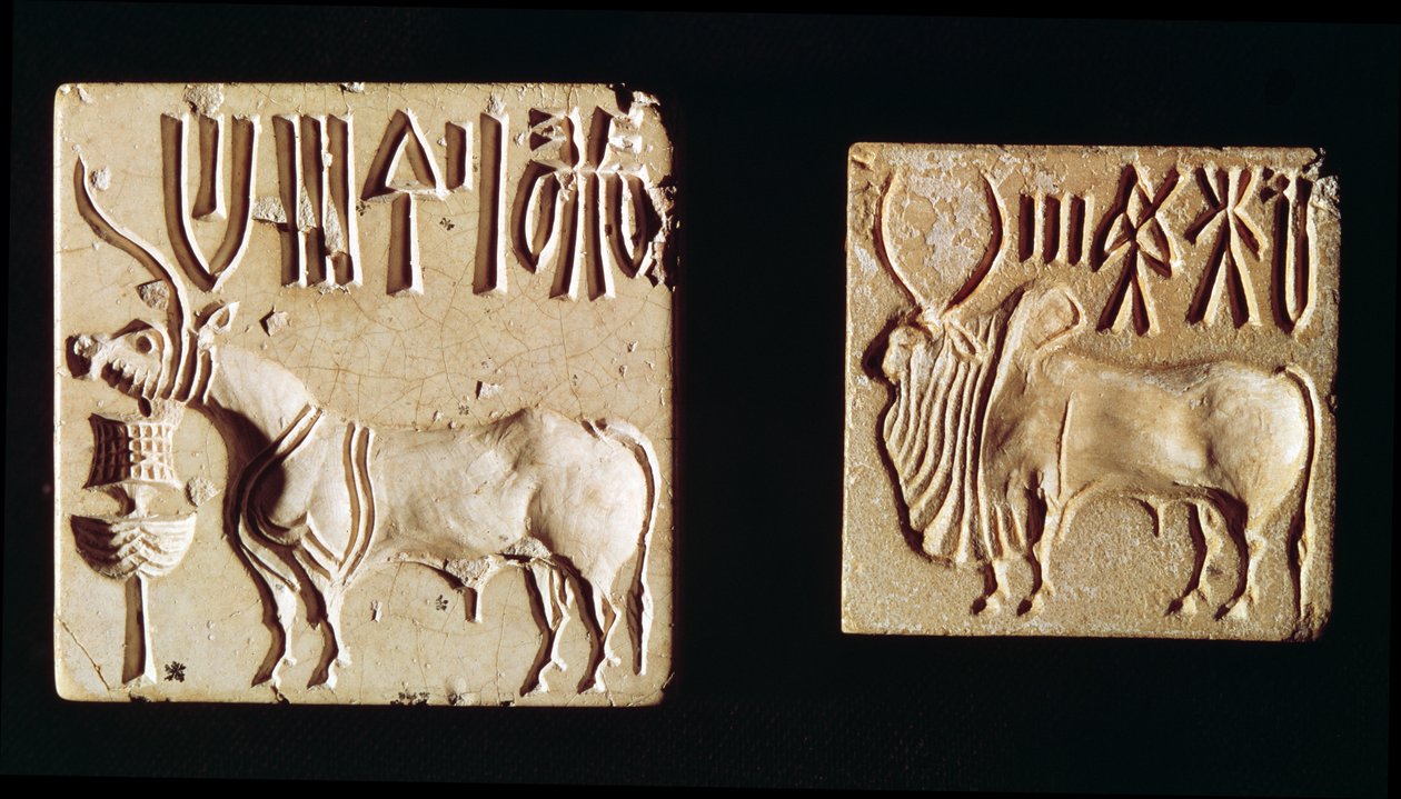Twee zegels met mythologische dieren, uit Mohenjo-Daro door Harappan