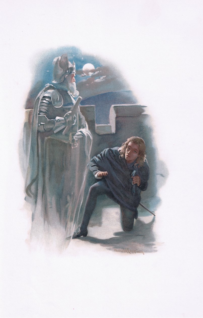 Hamlet en de geest, illustratie uit Hamlet door Harold Copping