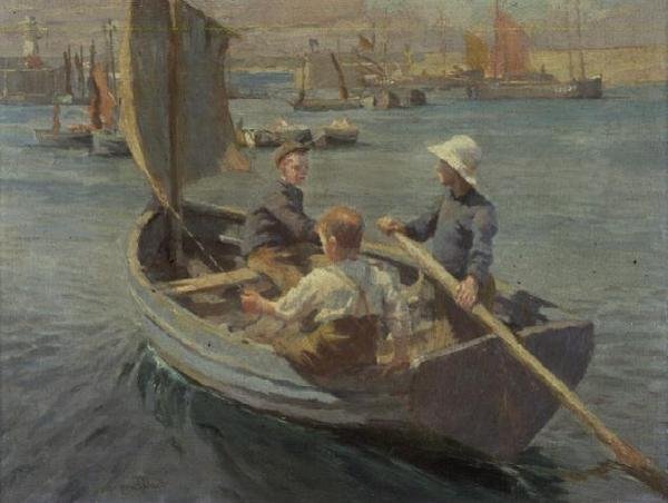 Zeilen in Newlyn Haven door Harold Harvey