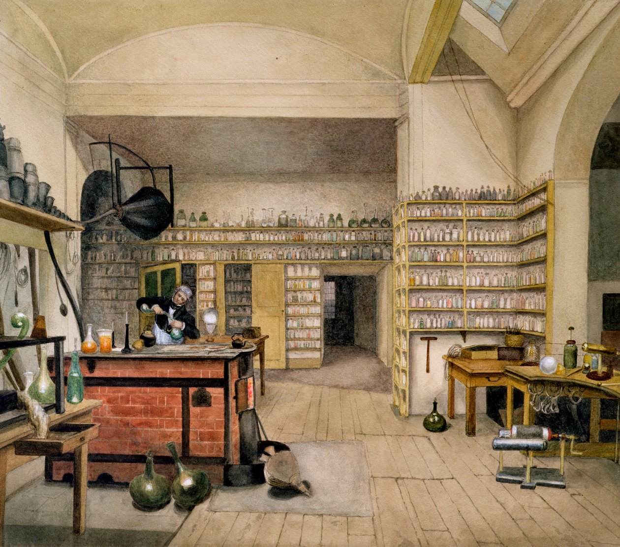 Michael Faraday (1791-1867) in zijn Kelderlaboratorium, 1852 door Harriet Jane Moore