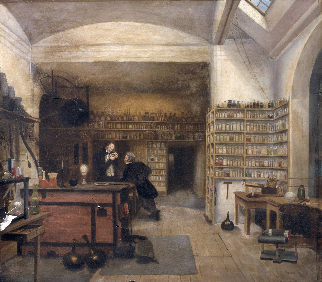 Michael Faraday (1791-1867) in zijn Kelderlaboratorium, 1852 door Harriet Jane Moore