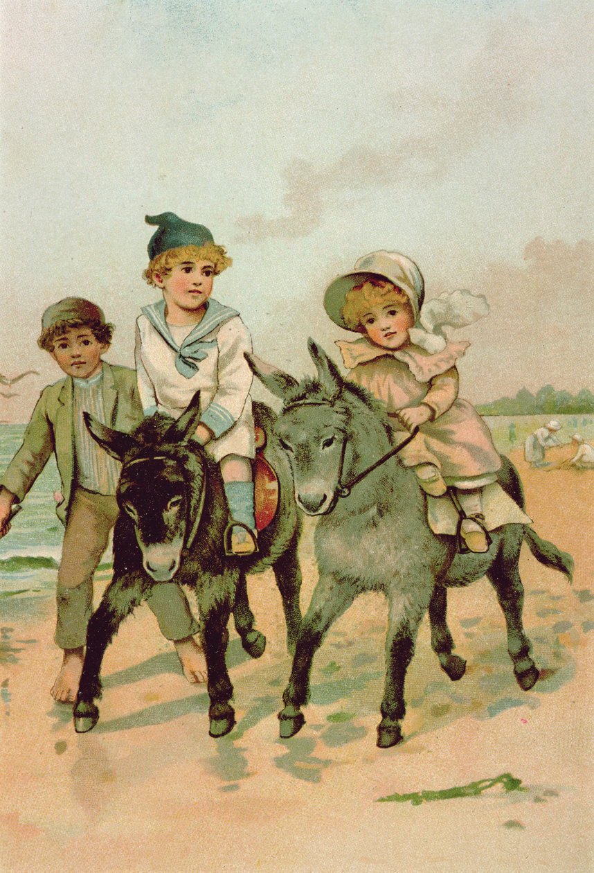 Kinderen Rijden op Ezel op het Strand door Harriet M. Bennett