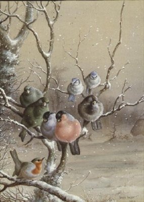 Vogels op een Besneeuwde Tak door Harry Bright