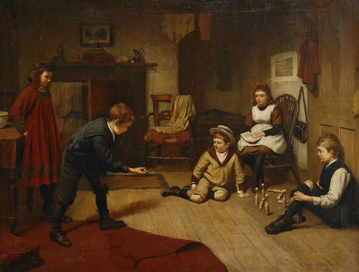 Kinderen spelen in een interieur, 1893 door Harry Brooker