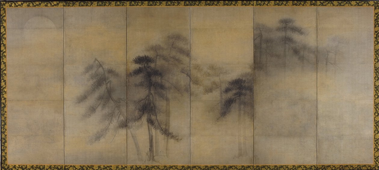 Pijnbomen in maanlicht door Hasegawa Tohaku