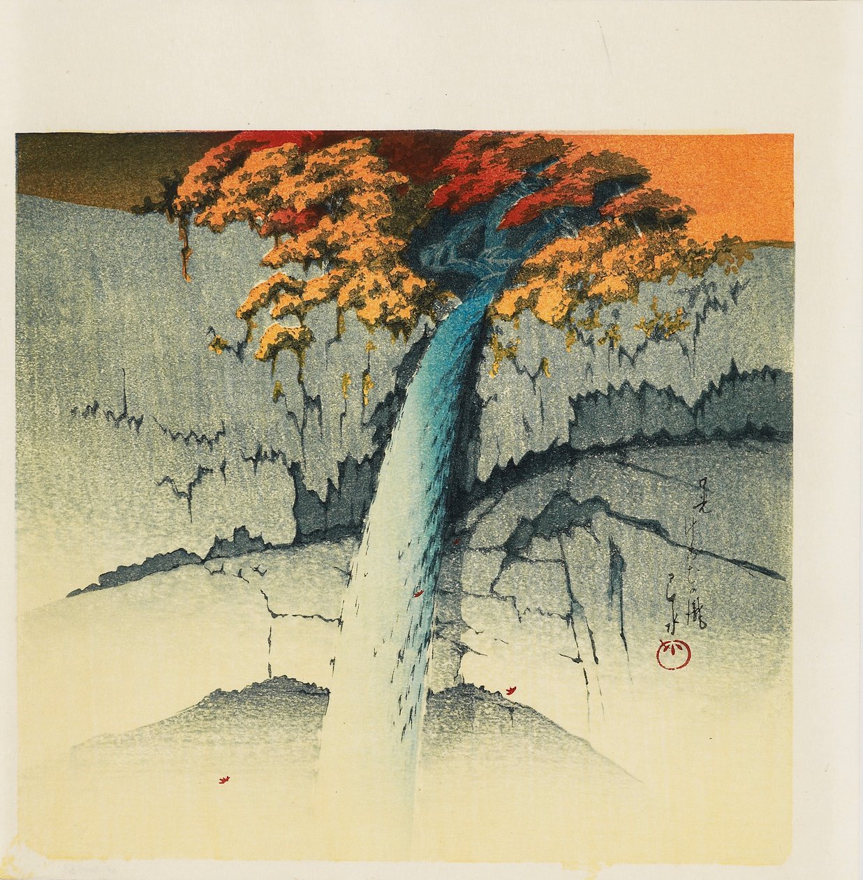Houtsnede - Kegon-waterval, Nikko, 1988 door Hasui Kawase