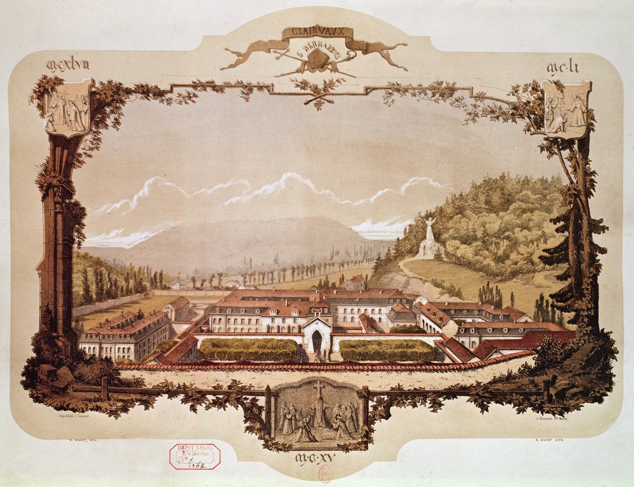 Uitzicht op de Abdij van Clairvaux door Hector Guiot