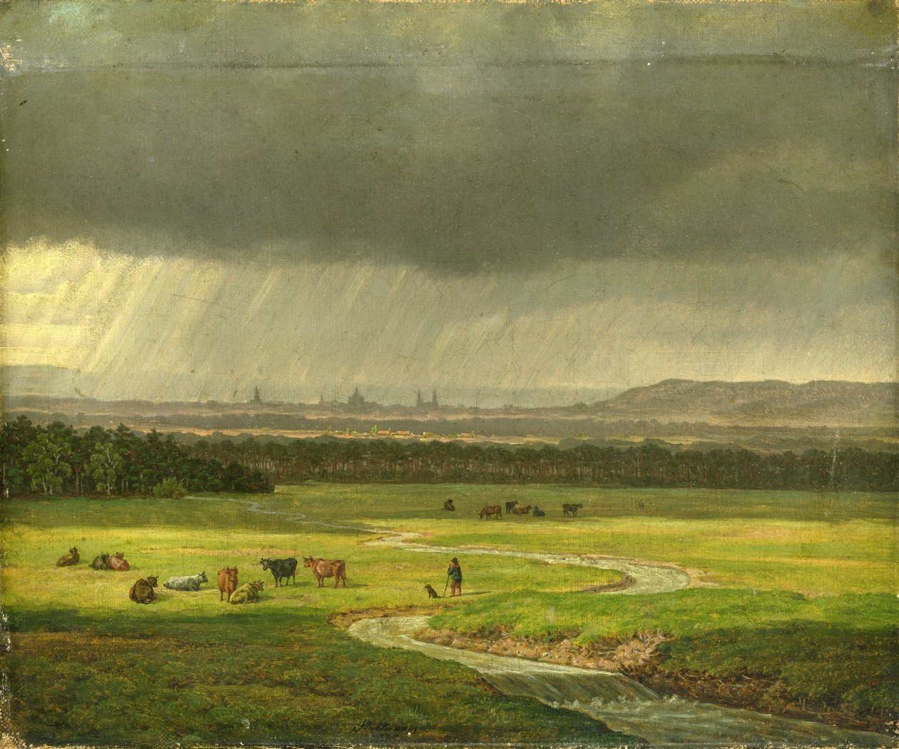 Landschap met Dresden in de verte, 1830 door Heinrich Stuhlmann