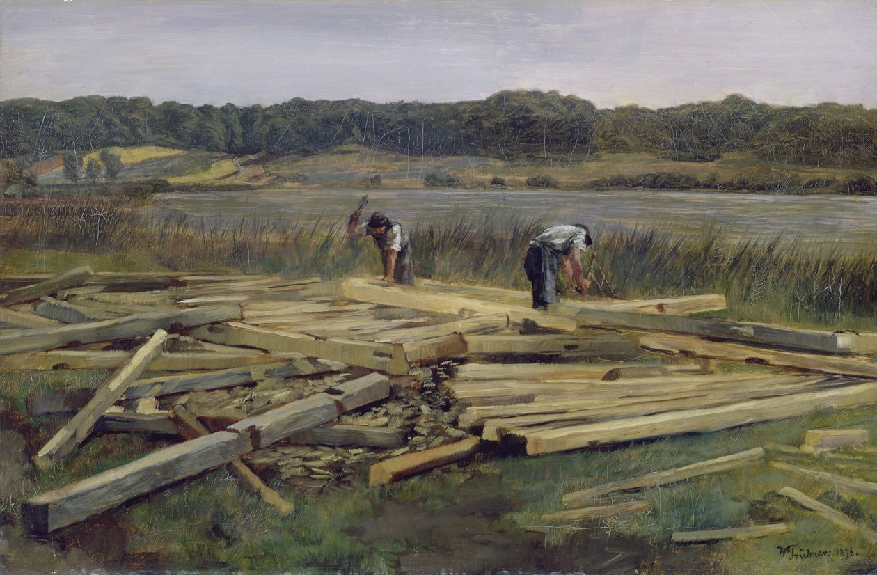 Bouwplaats bij Wesslingersee, 1876 door Heinrich Wilhelm Truebner