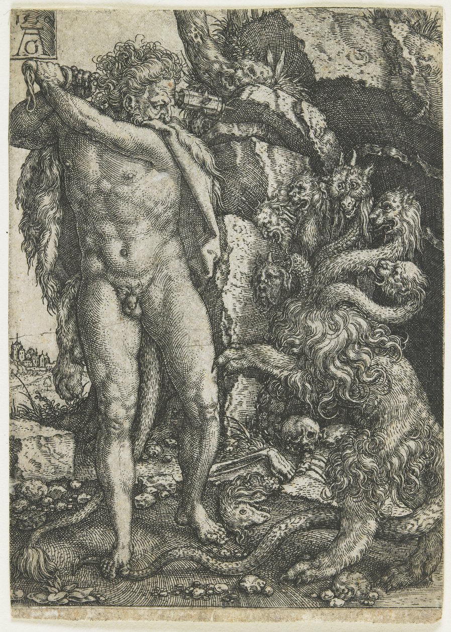 Hercules Vernietigt de Lernaeaanse Hydra, 1550 door Heinrich Aldegrever