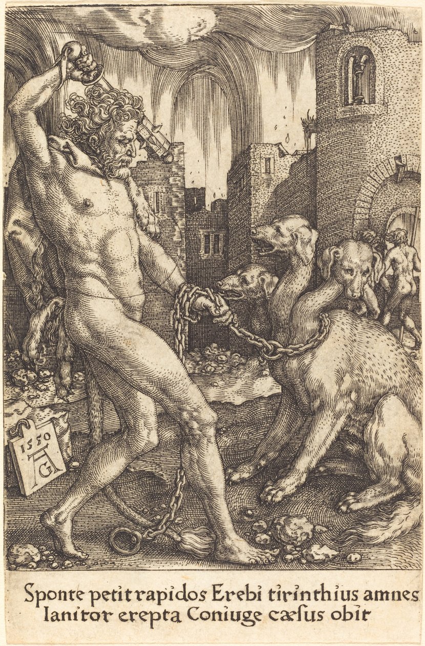 Hercules en Cerberus door Heinrich Aldegrever