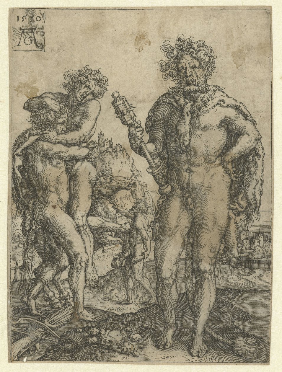 Hercules verslaat Antaeus door Heinrich Aldegrever