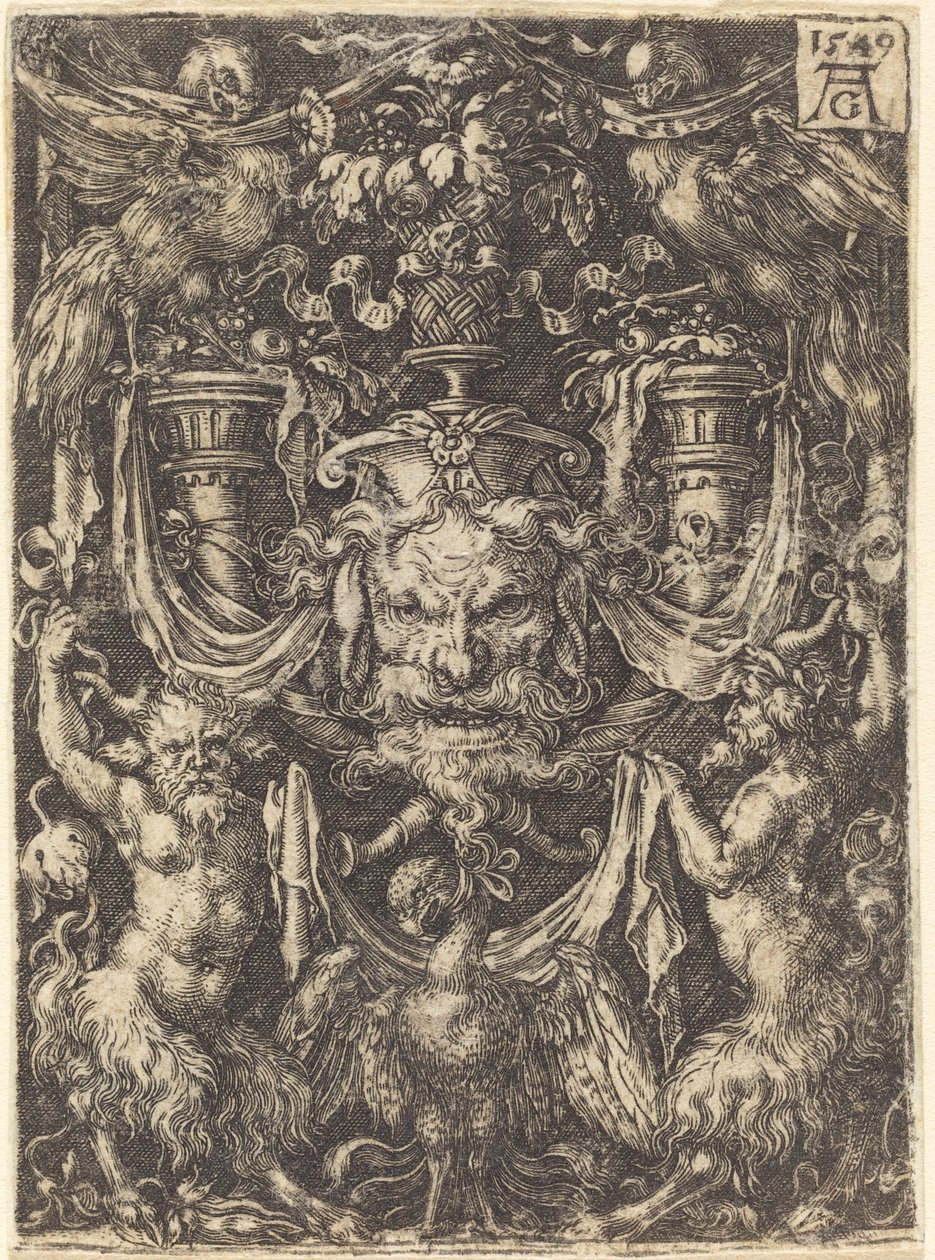 Ornament met Masker, Adelaar tussen Satyrs Beneden door Heinrich Aldegrever