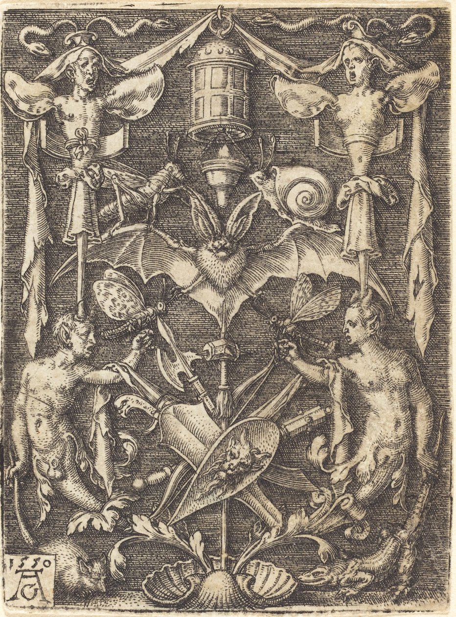 Ornament met Trofee van Wapens door Heinrich Aldegrever