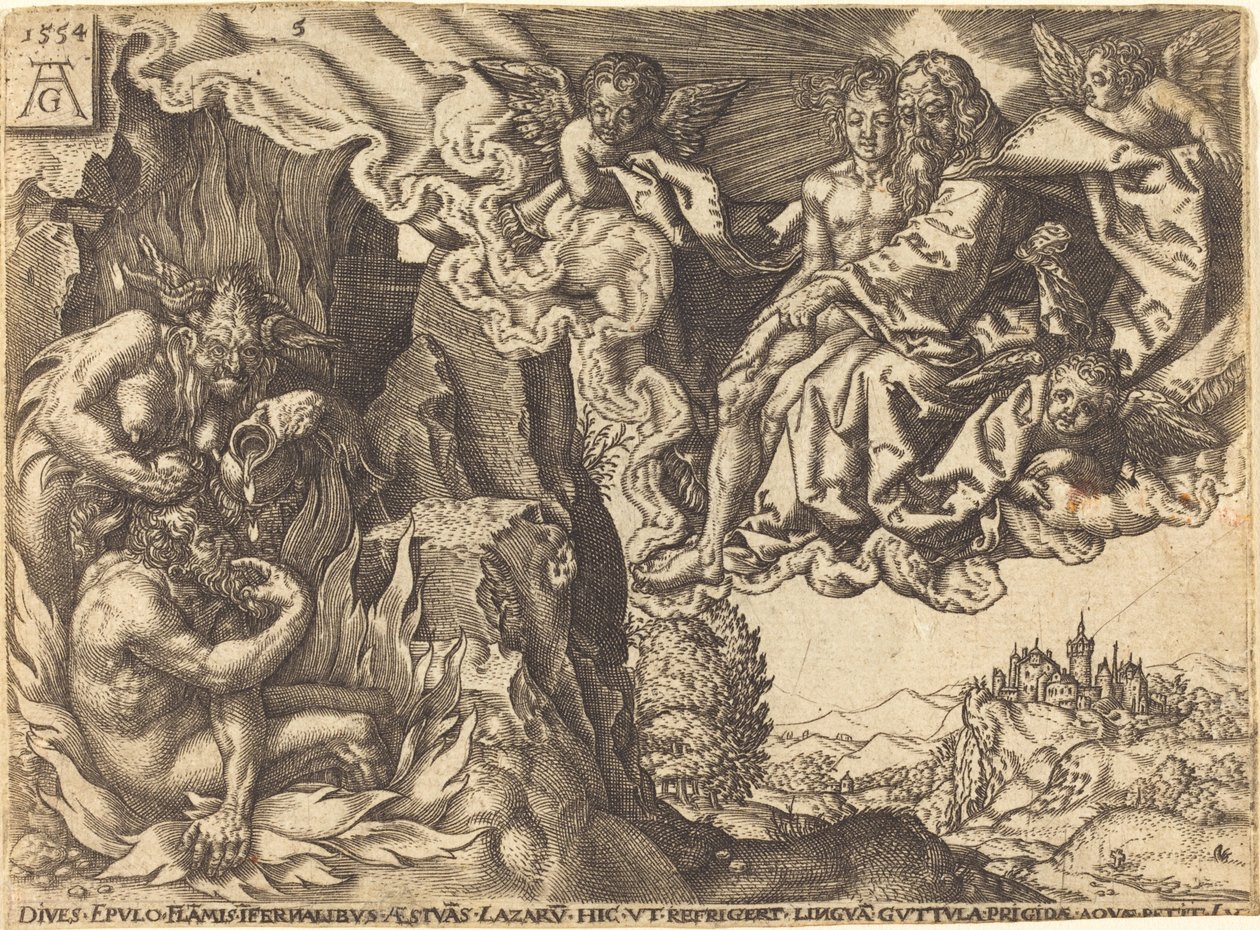 De rijke man in de hel door Heinrich Aldegrever