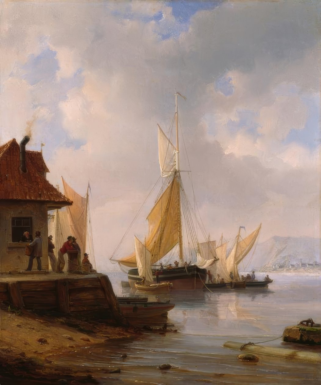 Zeilboten in de haven door Heinrich Friedrich Tank
