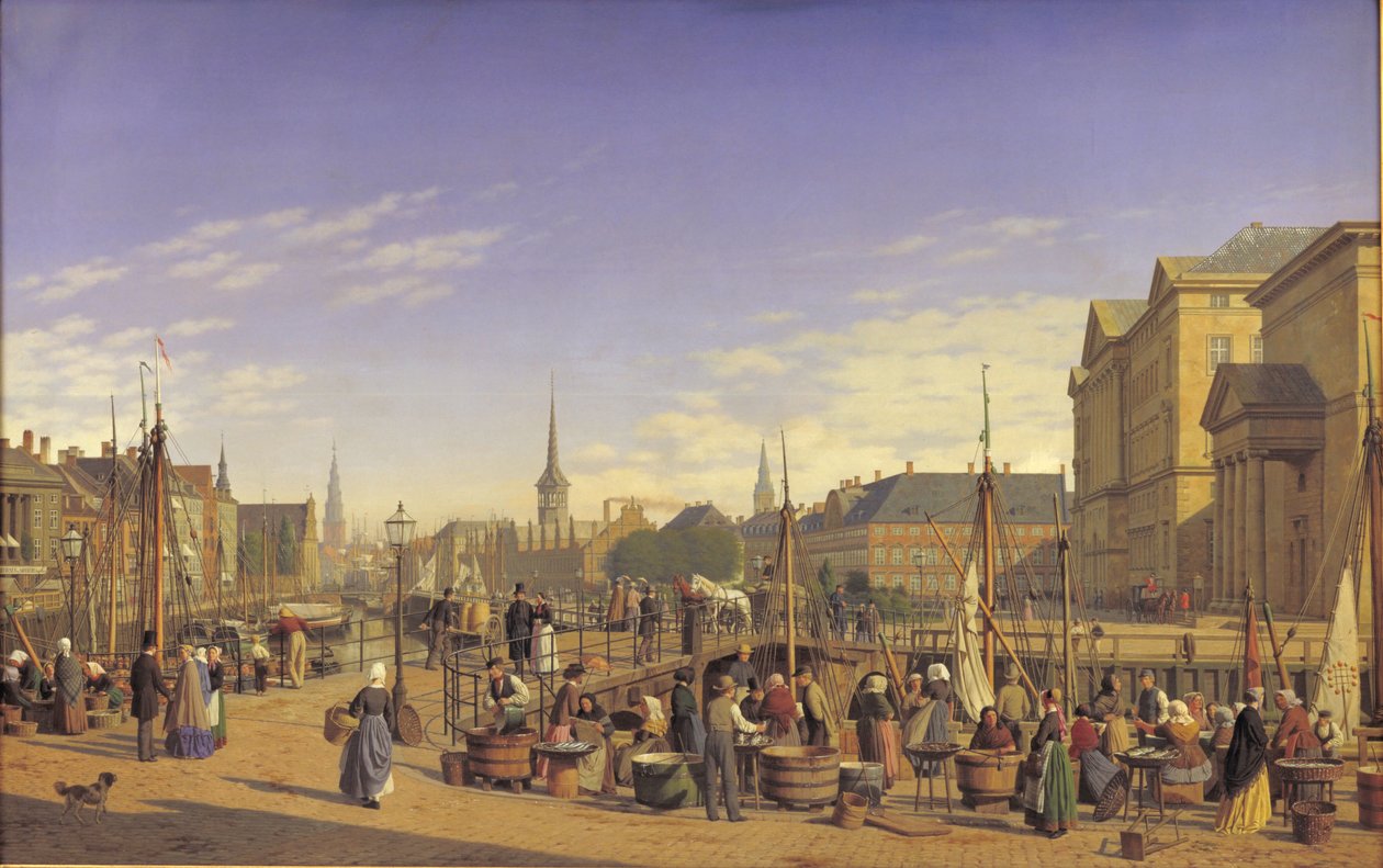 Uitzicht vanaf Gammel Strand naar Christiansborg door Heinrich Hansen