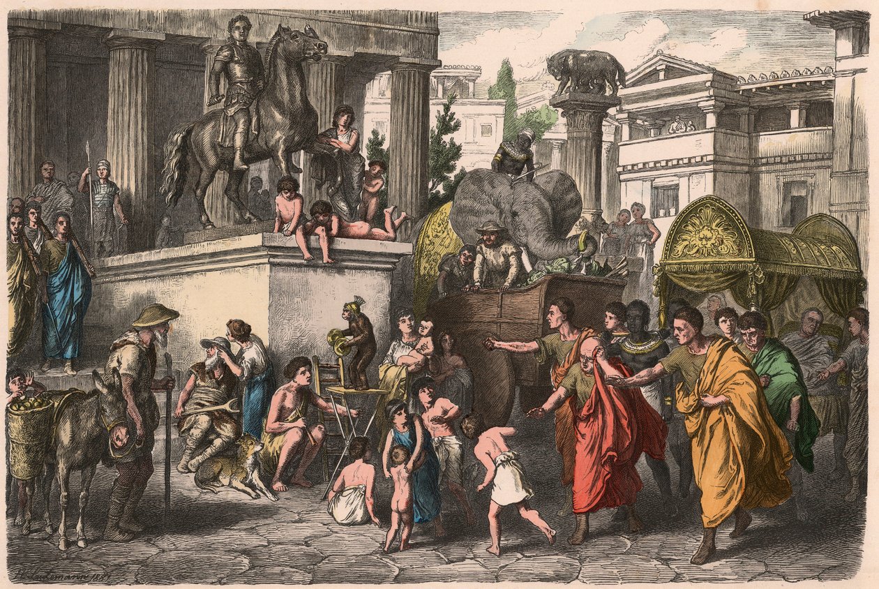 Oud Rome: Straatscène door Heinrich Leutemann